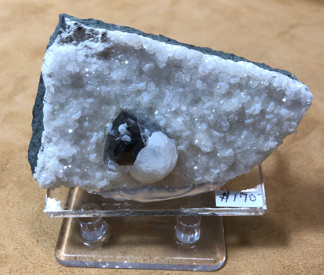 Gyrolite w/ Calcite on Quartz